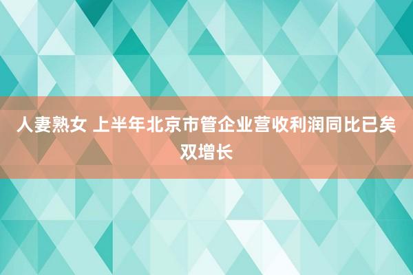 人妻熟女 上半年北京市管企业营收利润同比已矣双增长