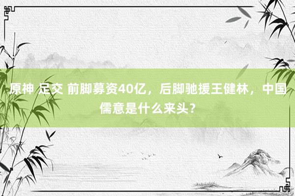 原神 足交 前脚募资40亿，后脚驰援王健林，中国儒意是什么来头？